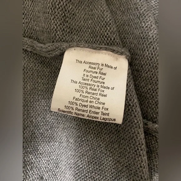 La Fiorentina Genuine Fox Trim Wool Wrap Gray One Size - Picture 12 of 12